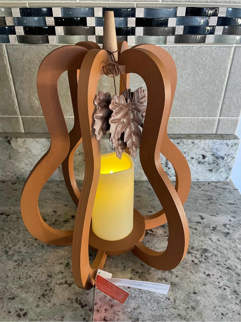 NEW - Large wooden Rustic Pumpkin Lantern Candle Holder -